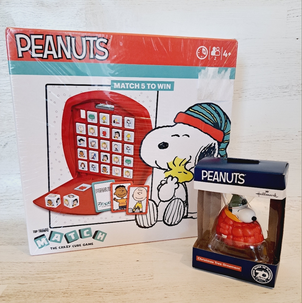 Peanuts Gang Match 5 Game & Snoopy Ornament Bundle